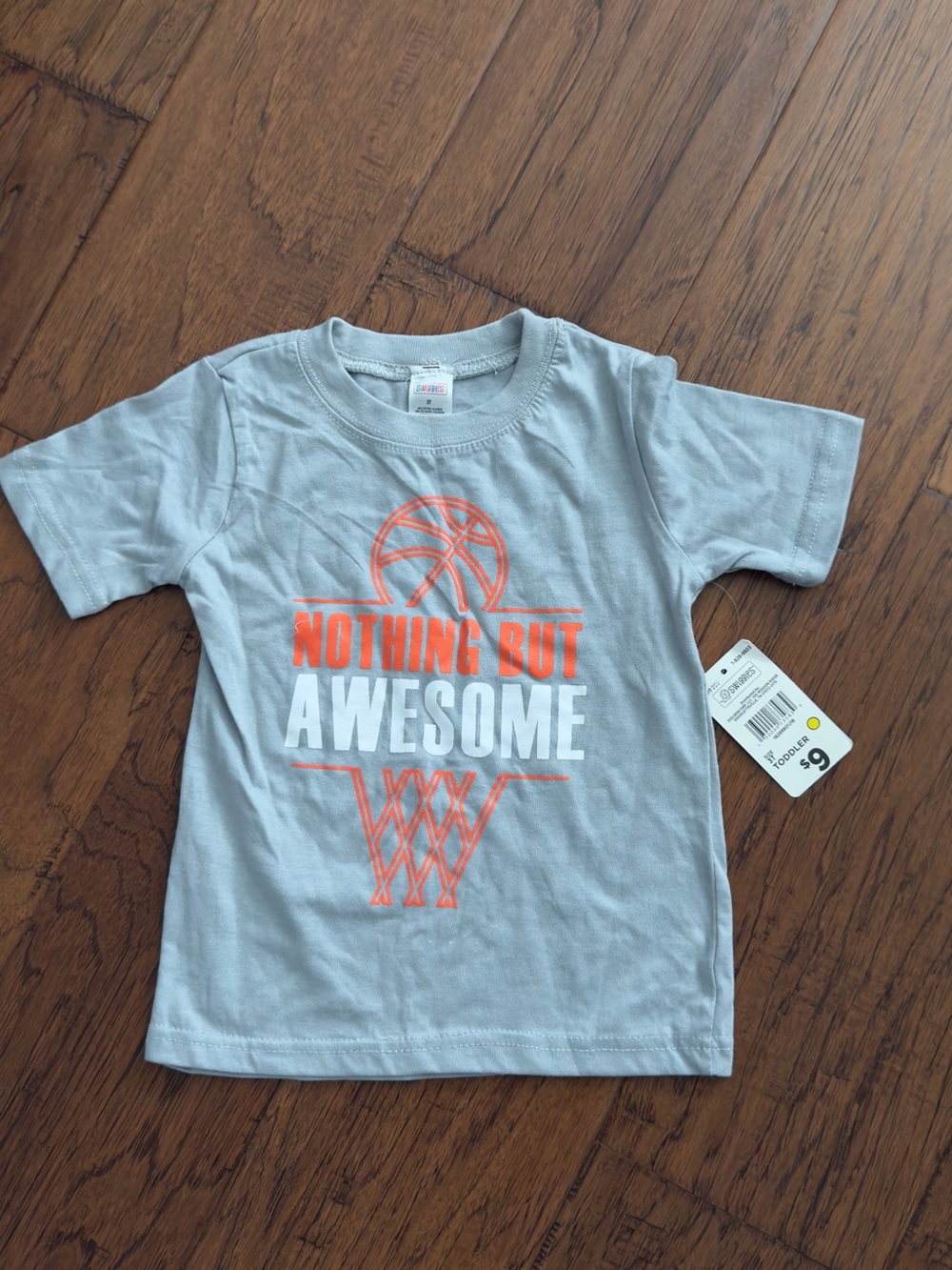 Kids Short Sleeve 'Nothing But Awesome' Basketball Tee - Light Gray & Orange